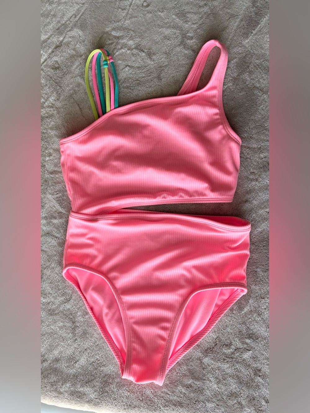 art class Hot Pink Ribbed Two-Piece Swim Set with Multicolor Strap Accent